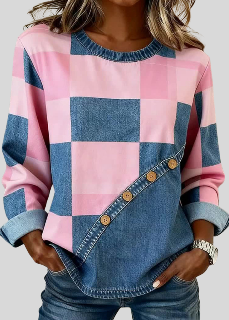 GAIL | Sudadera patchwork con botones decorativos