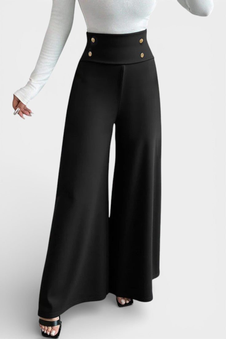 Pantalón Palazzo de Cintura Alta con Botones Decorativos