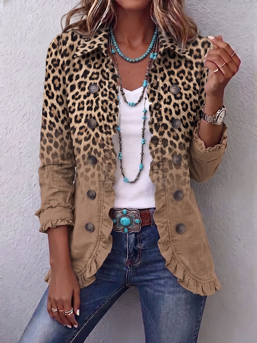 Corinna | Chaqueta Leopardo Vintage Degradada Camel con Volantes