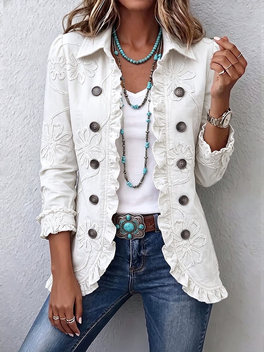 Camelia | Chaqueta Boho Bordada a Flores Marfil