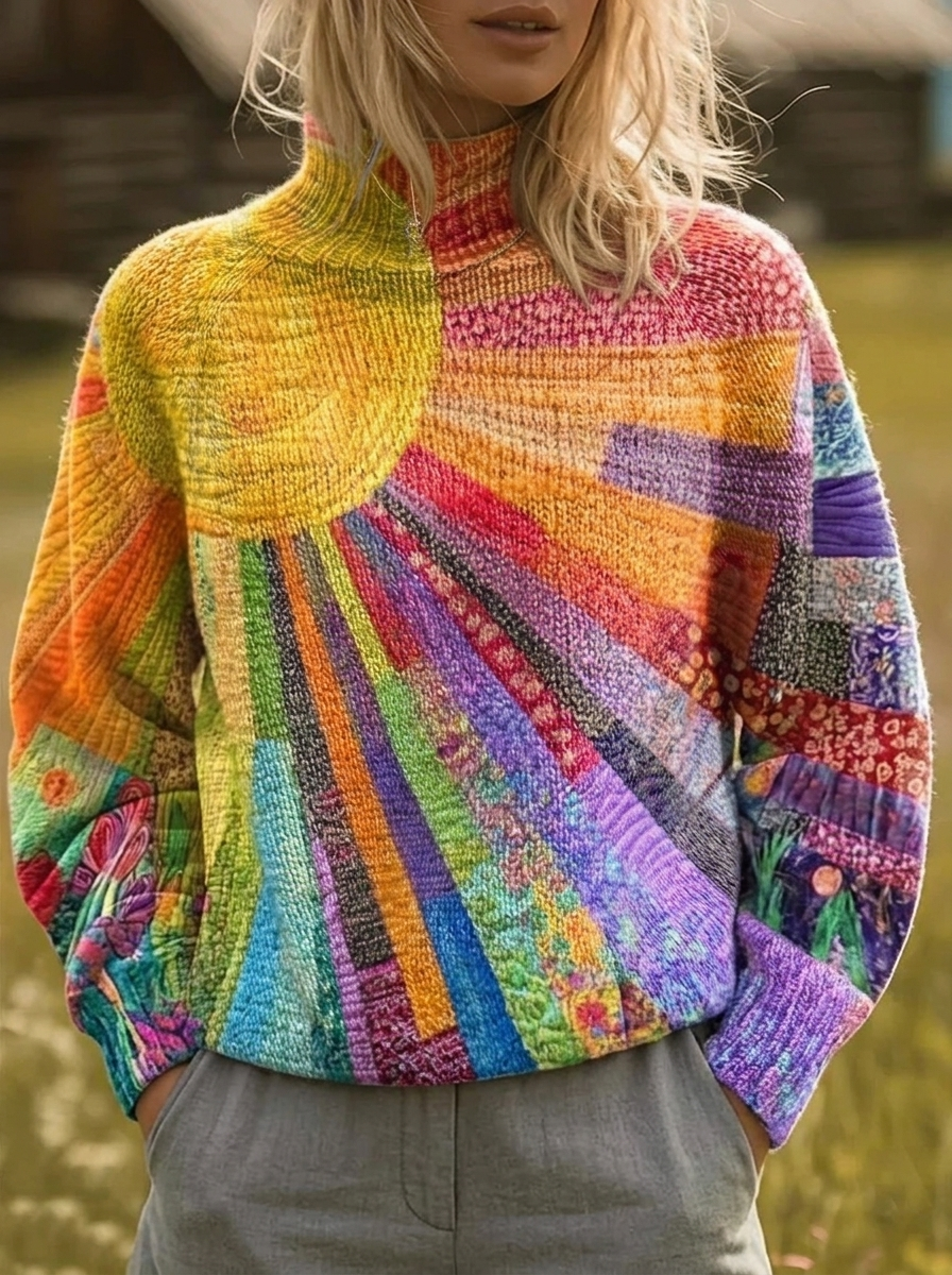FLORA | Jersey de cuello alto con estampado de sol