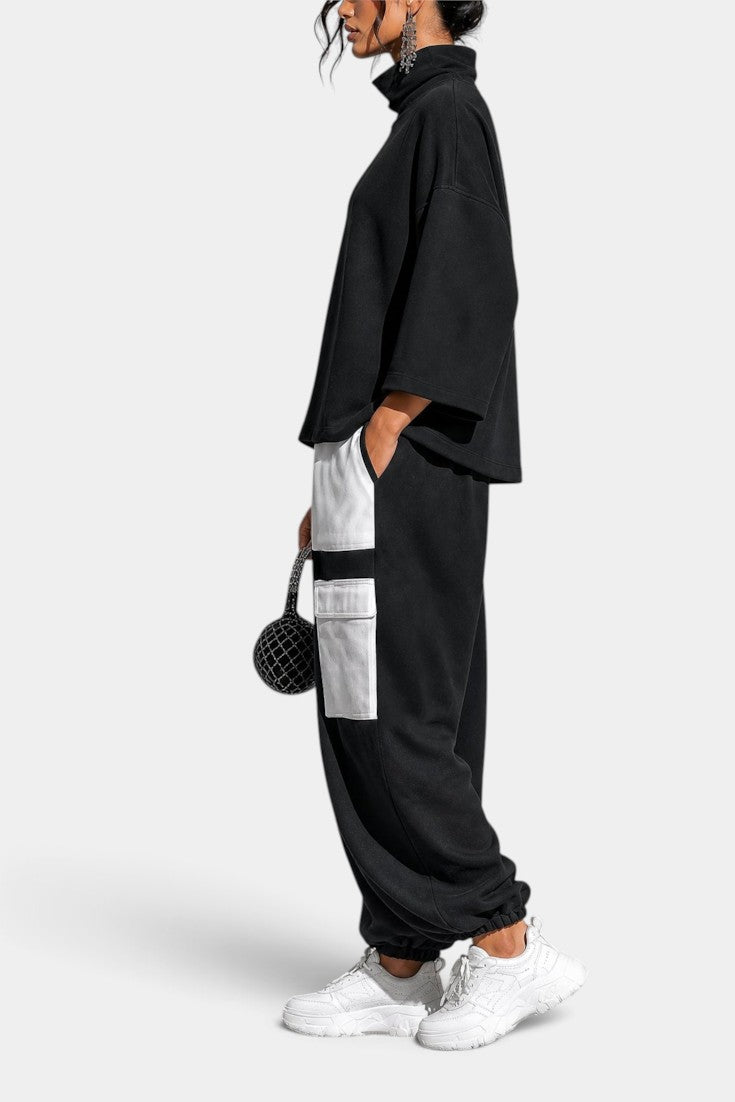 Alejandra - Conjunto Casual Cuello Alto y Pantalón Cargo Contrastado