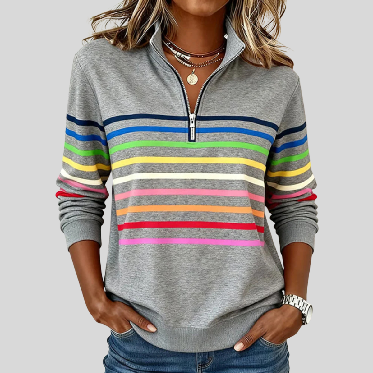 Prismette™ | Sudadera a Rayas Coloridas con Cremallera al Cuarto