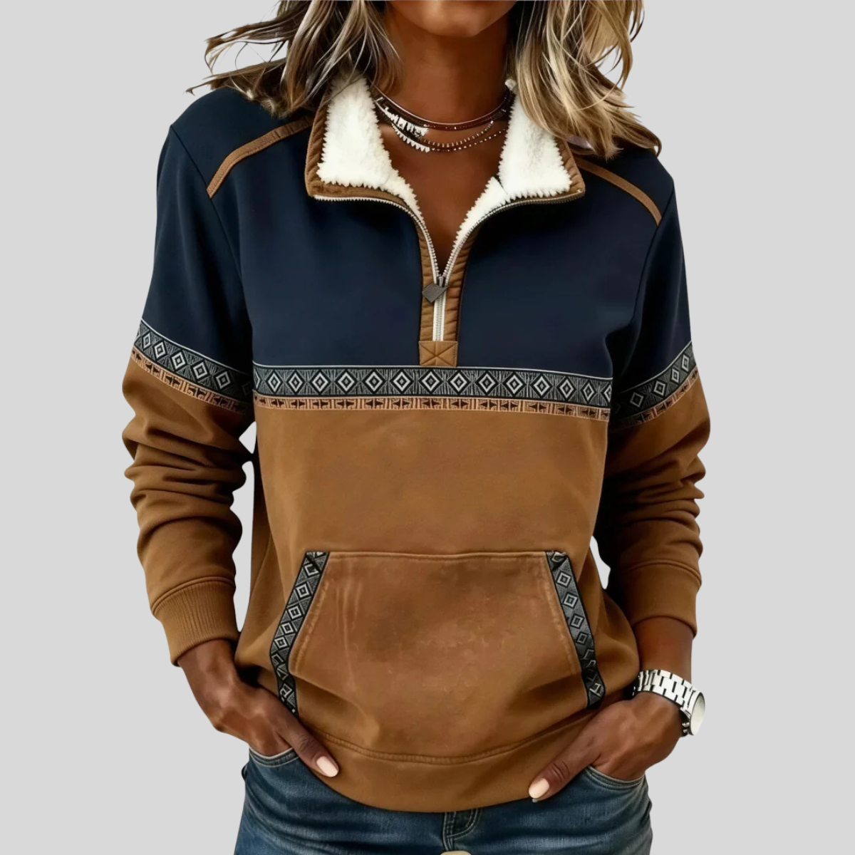 Alvette™ | Pullover Media Cremallera con Cuello Sherpa