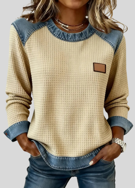 KARA | Sudadera de punto gofre con ribetes patchwork