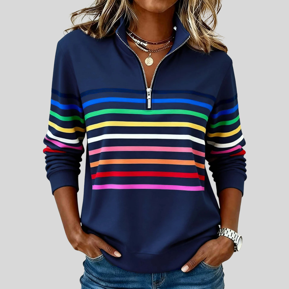 CHARLOTTE | Sudadera con cremallera y rayas multicolor