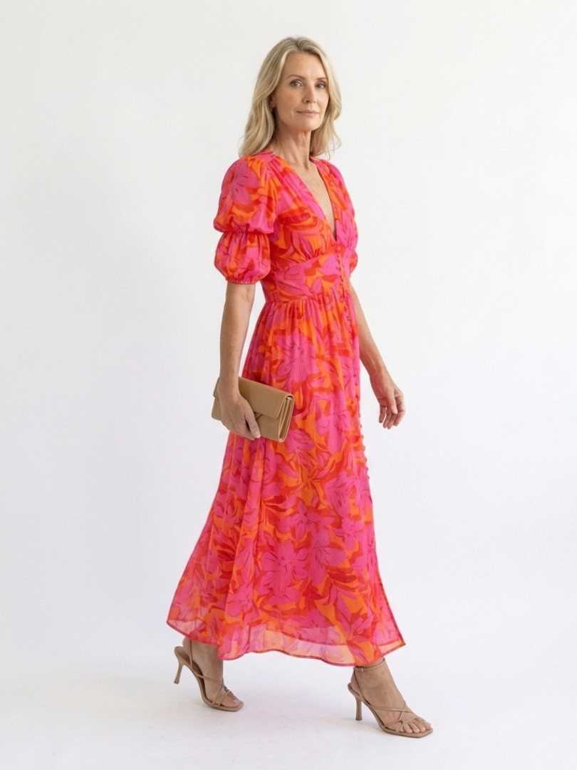 Catalina | Vestido midi floral con mangas anchas