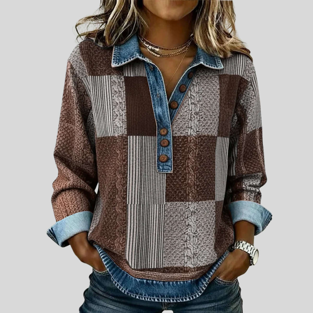 CHLOE | Sudadera bicolor con tapeta de botones