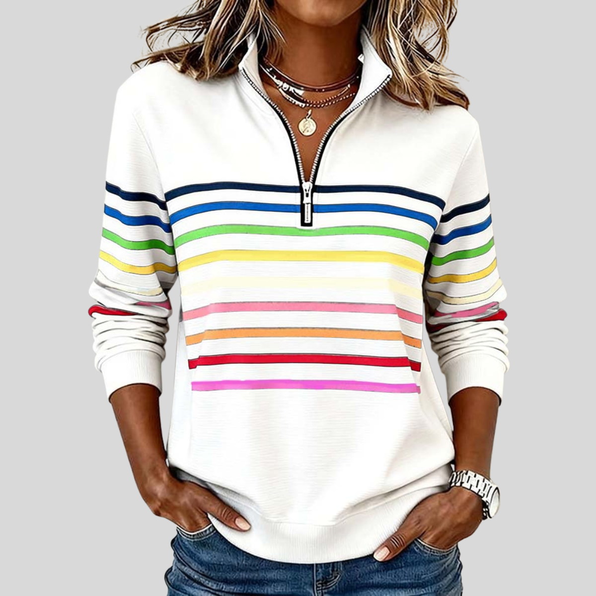 Prismette™ | Sudadera a Rayas Coloridas con Cremallera al Cuarto