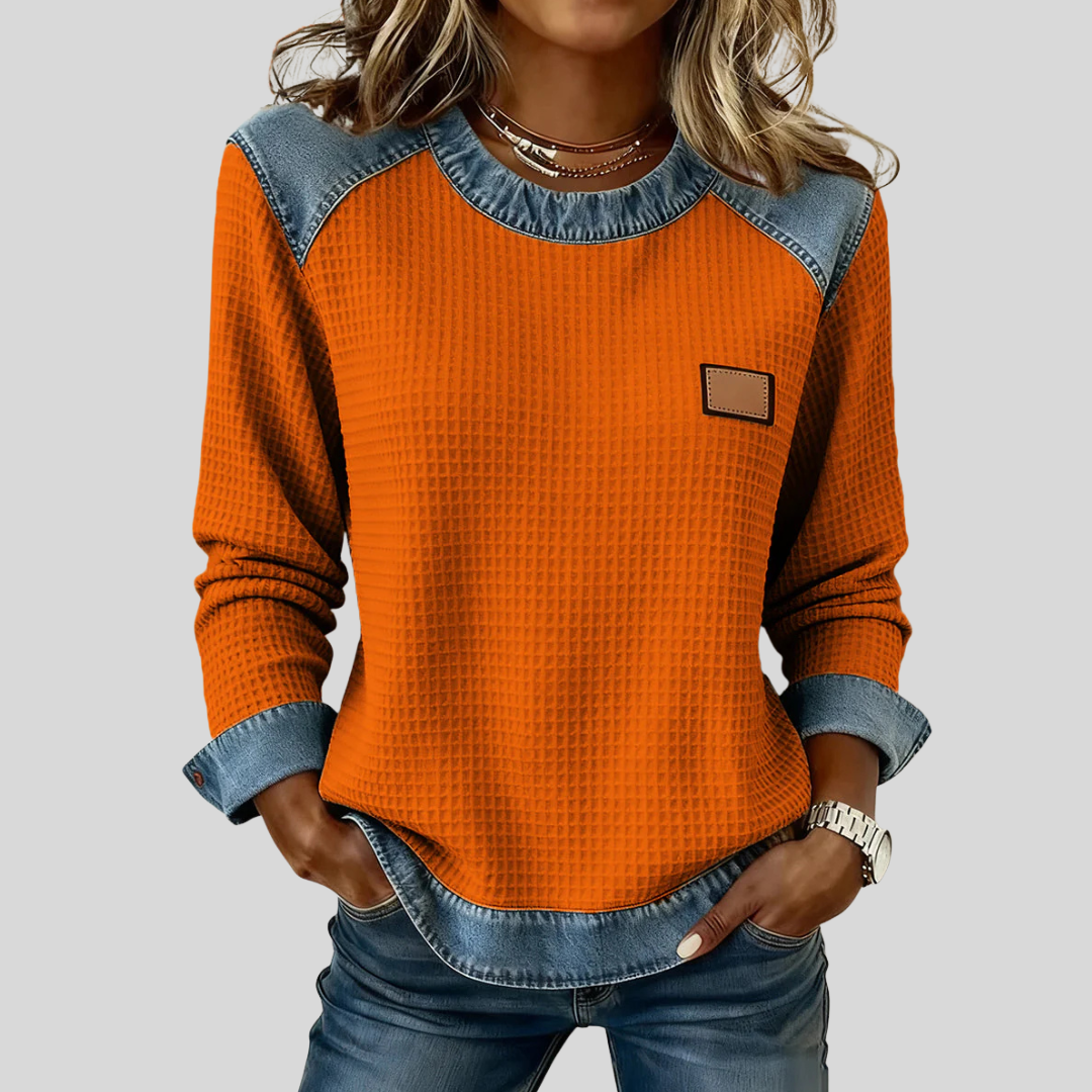Delancine™ | Sudadera Waffle con Diseño Patchwork