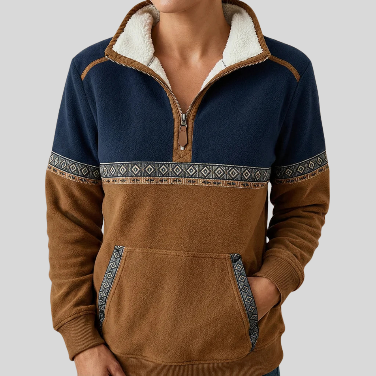 AMELIA | Jersey con media cremallera y cuello sherpa