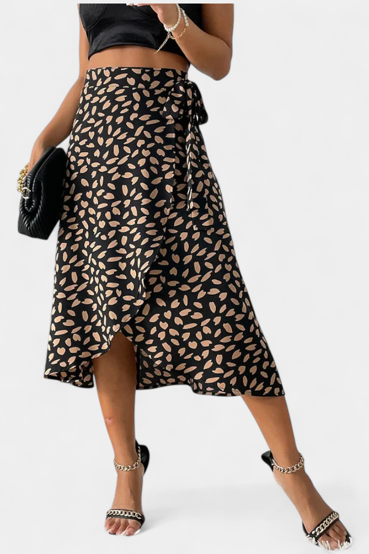 Camila - Falda Cruzada Boho con Estampado Asimétrico y Caída Fluida