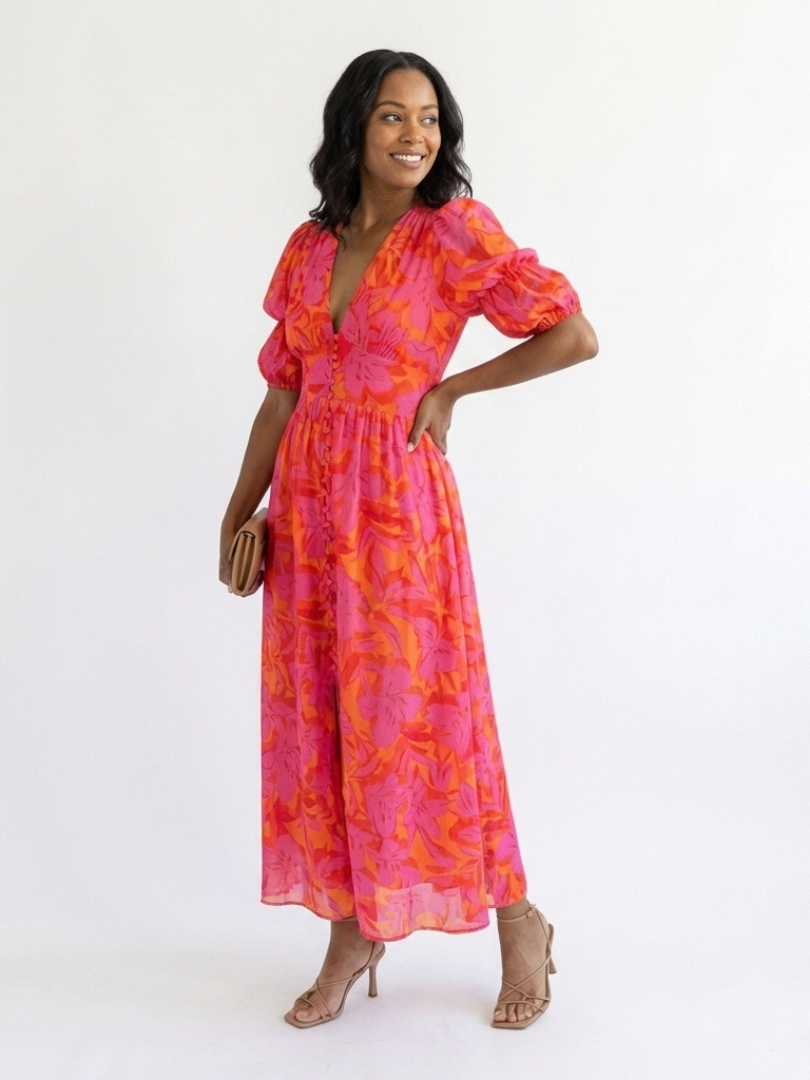 Catalina | Vestido midi floral con mangas anchas