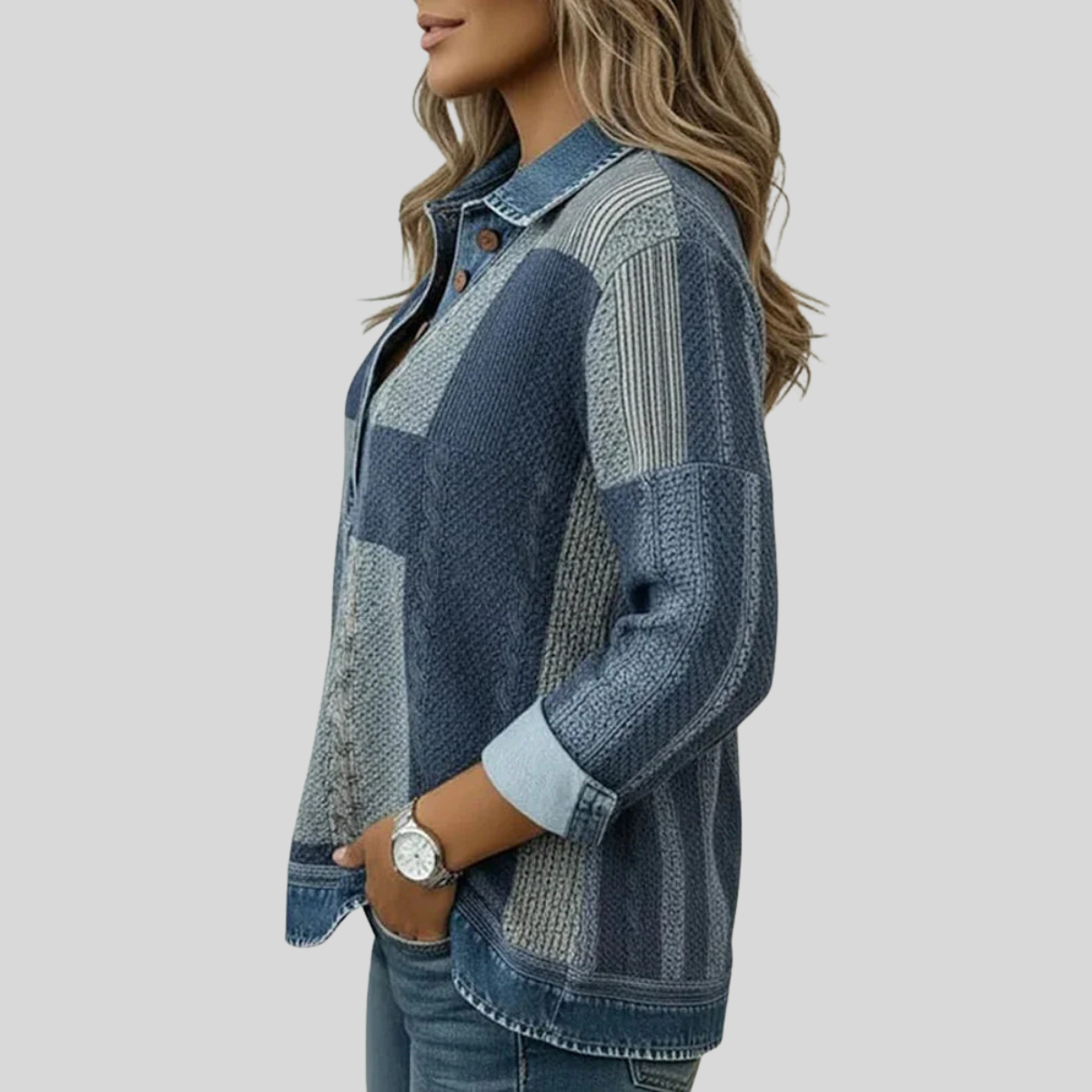 CHLOE | Sudadera bicolor con tapeta de botones