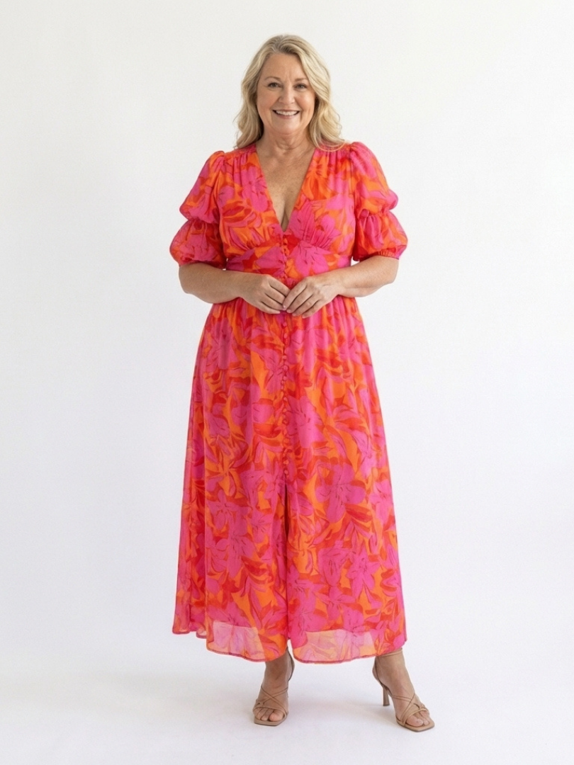 Catalina | Vestido midi floral con mangas anchas