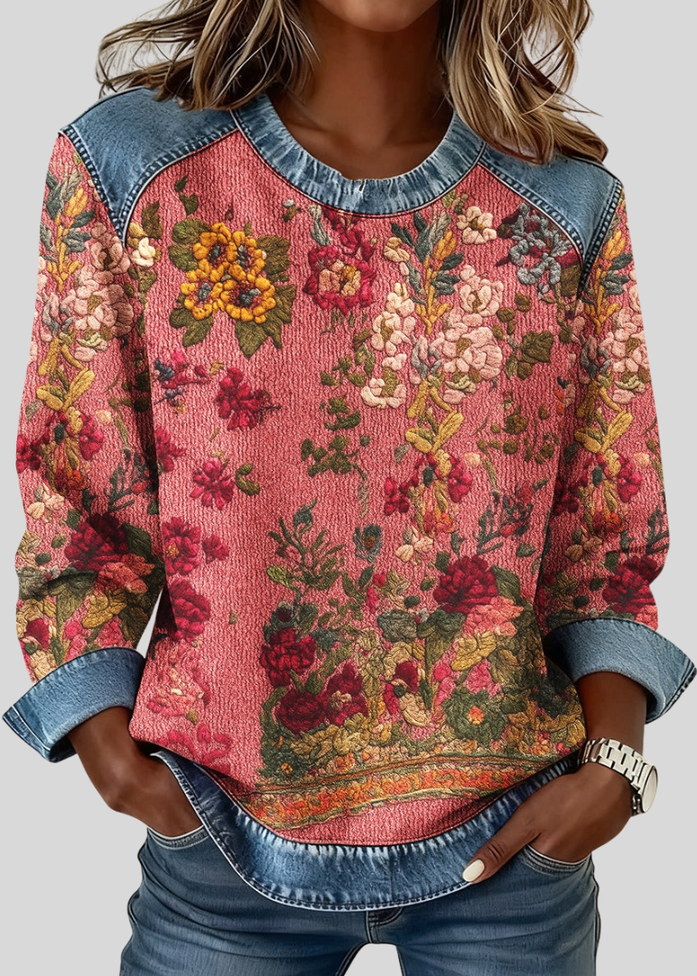 FAYE | Sudadera con estampado floral y puños en contraste