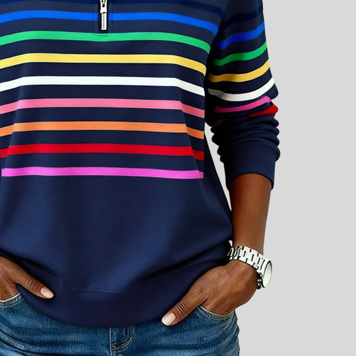 Prismette™ | Sudadera a Rayas Coloridas con Cremallera al Cuarto