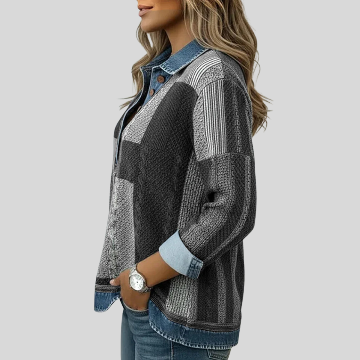 CHLOE | Sudadera bicolor con tapeta de botones