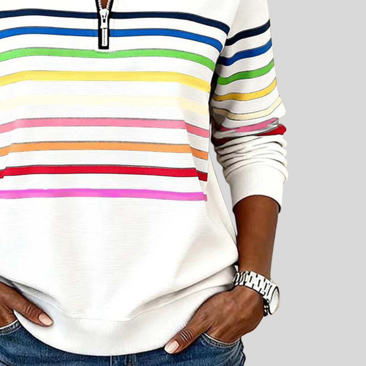 CHARLOTTE | Sudadera con cremallera y rayas multicolor