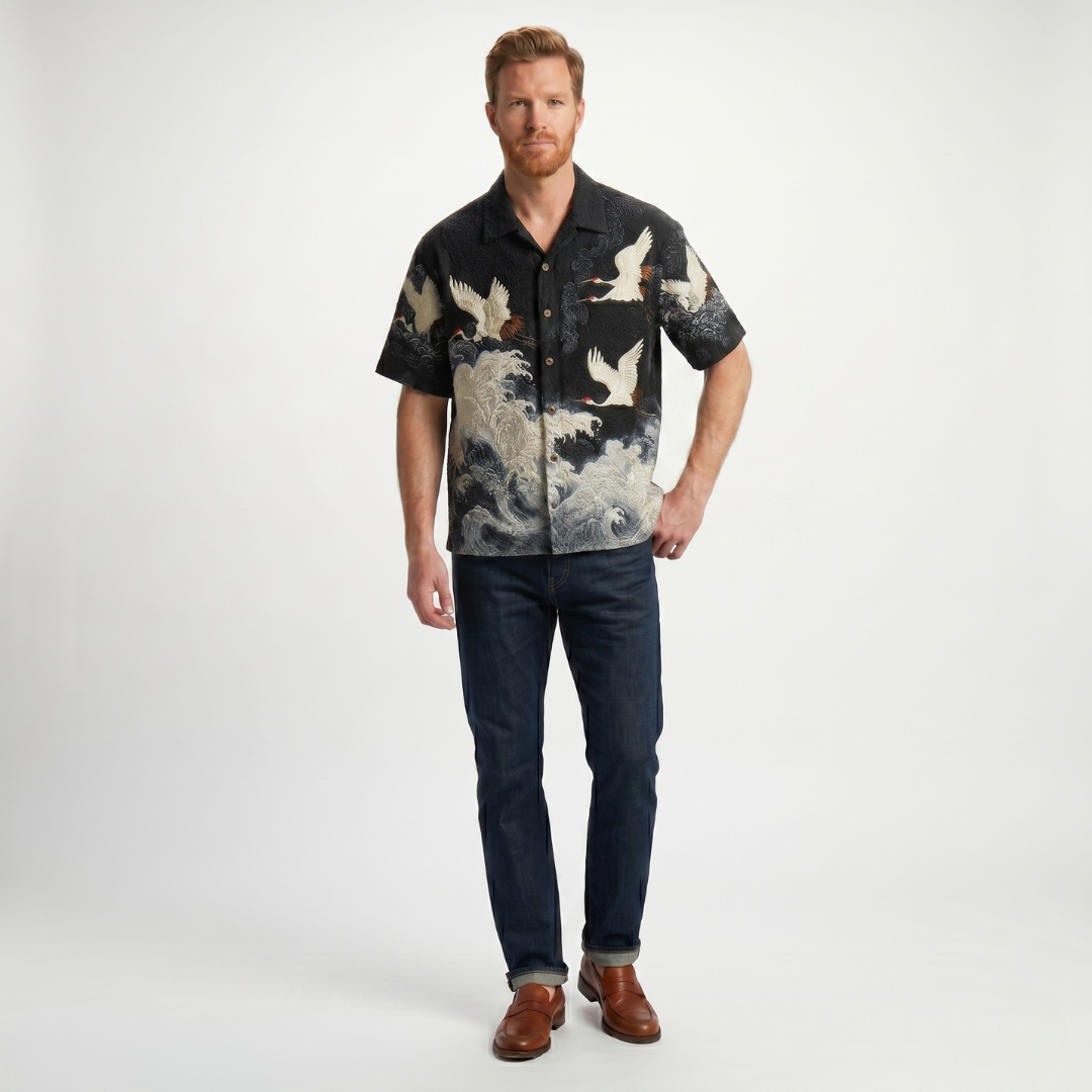 Erik  | Camisa con estampado de grullas