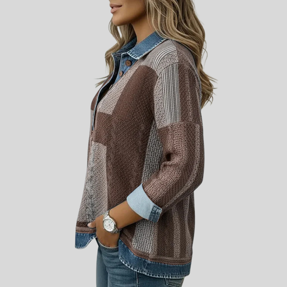 CHLOE | Sudadera bicolor con tapeta de botones