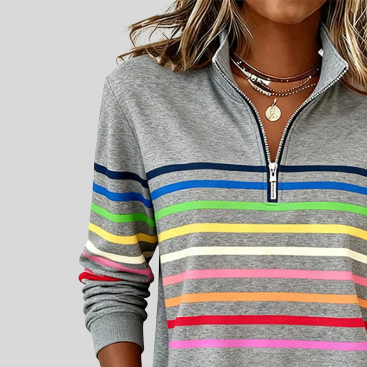 CHARLOTTE | Sudadera con cremallera y rayas multicolor