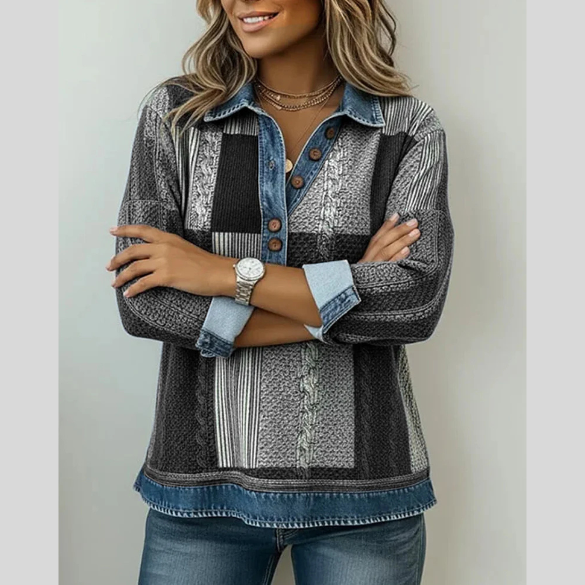 CHLOE | Sudadera bicolor con tapeta de botones