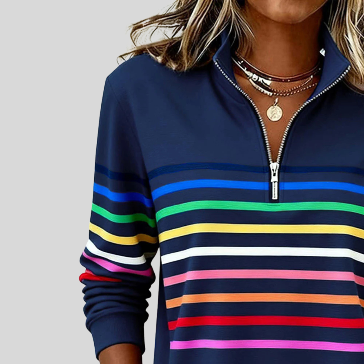 Prismette™ | Sudadera a Rayas Coloridas con Cremallera al Cuarto