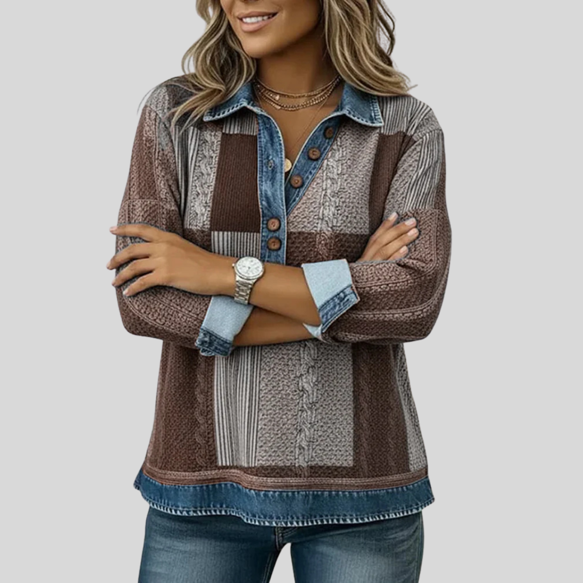 CHLOE | Sudadera bicolor con tapeta de botones