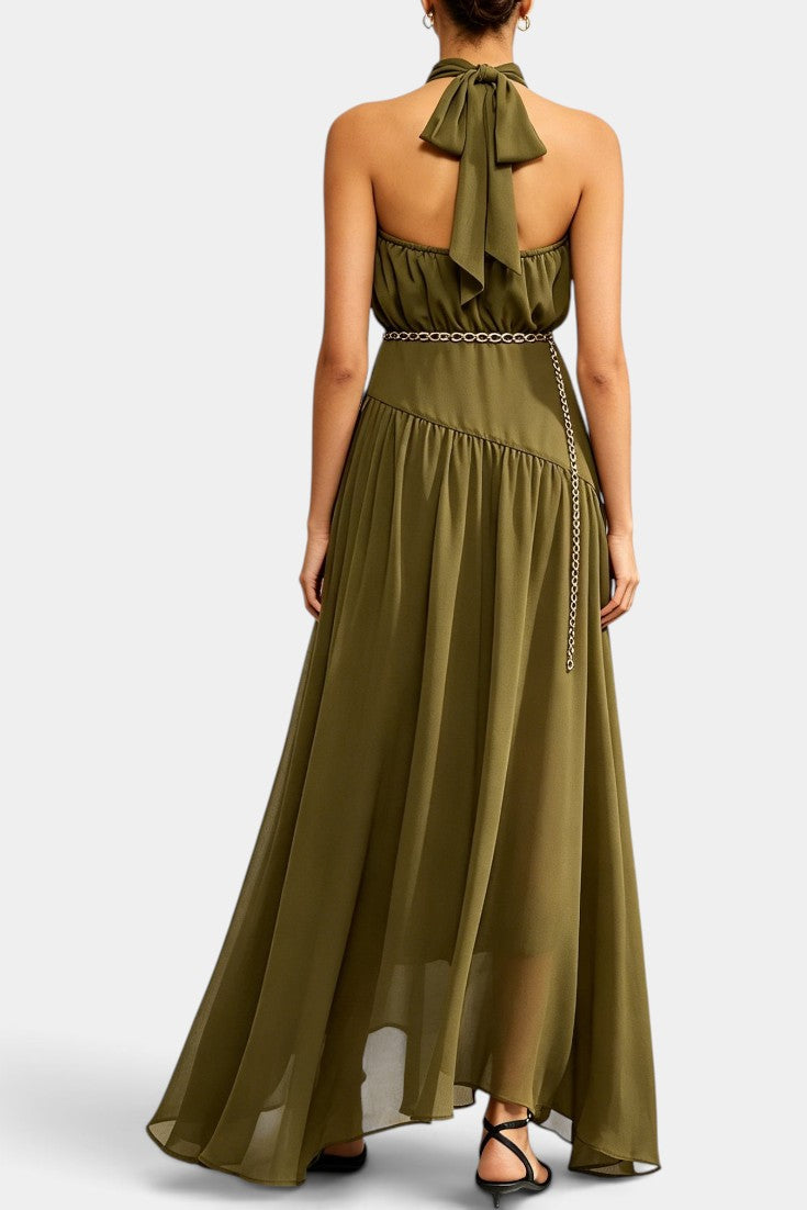 Maryse - Vestido Largo con Espalda Descubierta y Cuello Halter Fluido