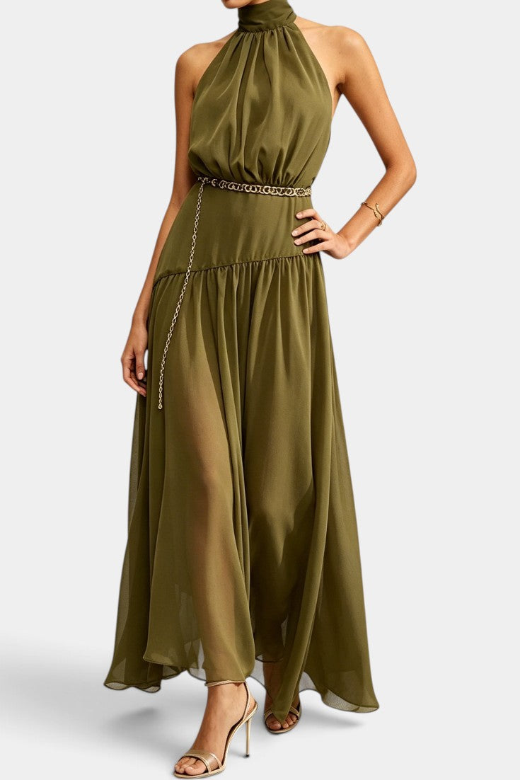 Maryse - Vestido Largo con Espalda Descubierta y Cuello Halter Fluido