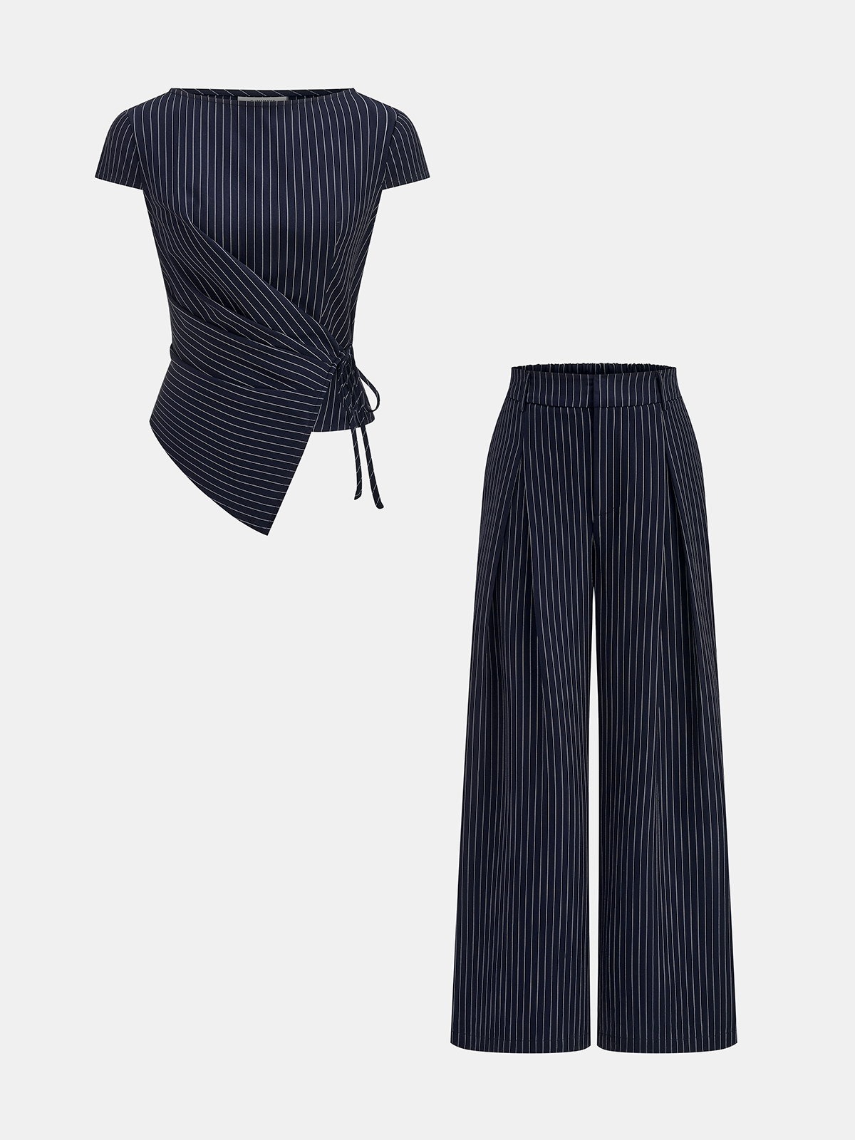 Conjunto Top Anudado a Rayas y Pantalones de Pierna Ancha