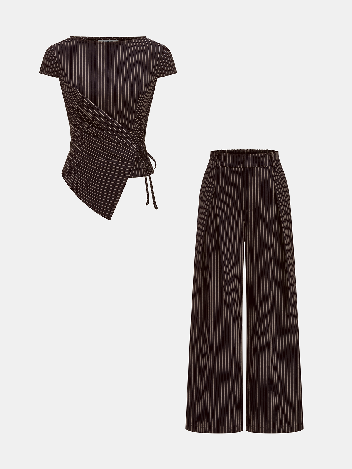 Conjunto Top Anudado a Rayas y Pantalones de Pierna Ancha