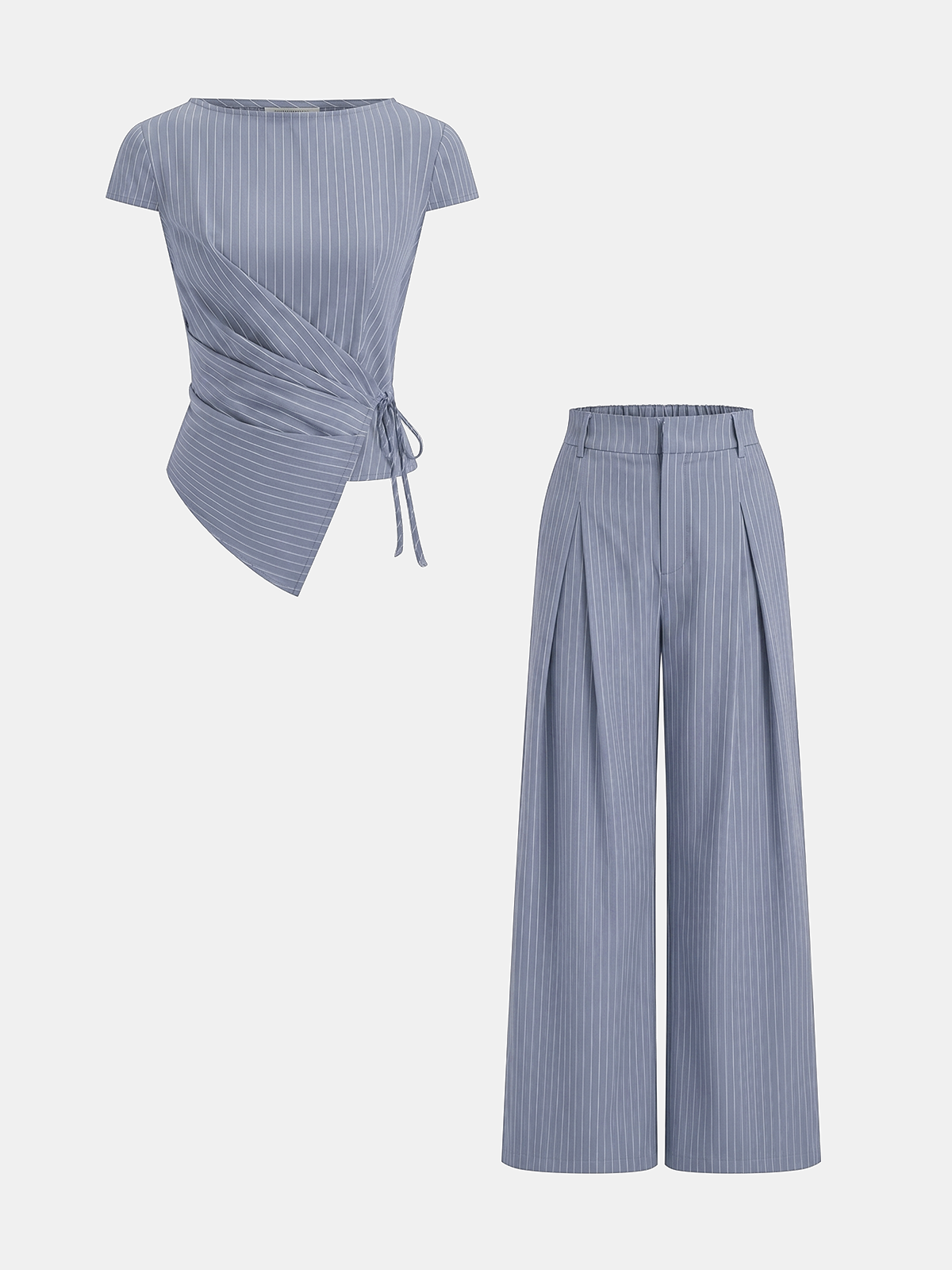 Conjunto Top Anudado a Rayas y Pantalones de Pierna Ancha