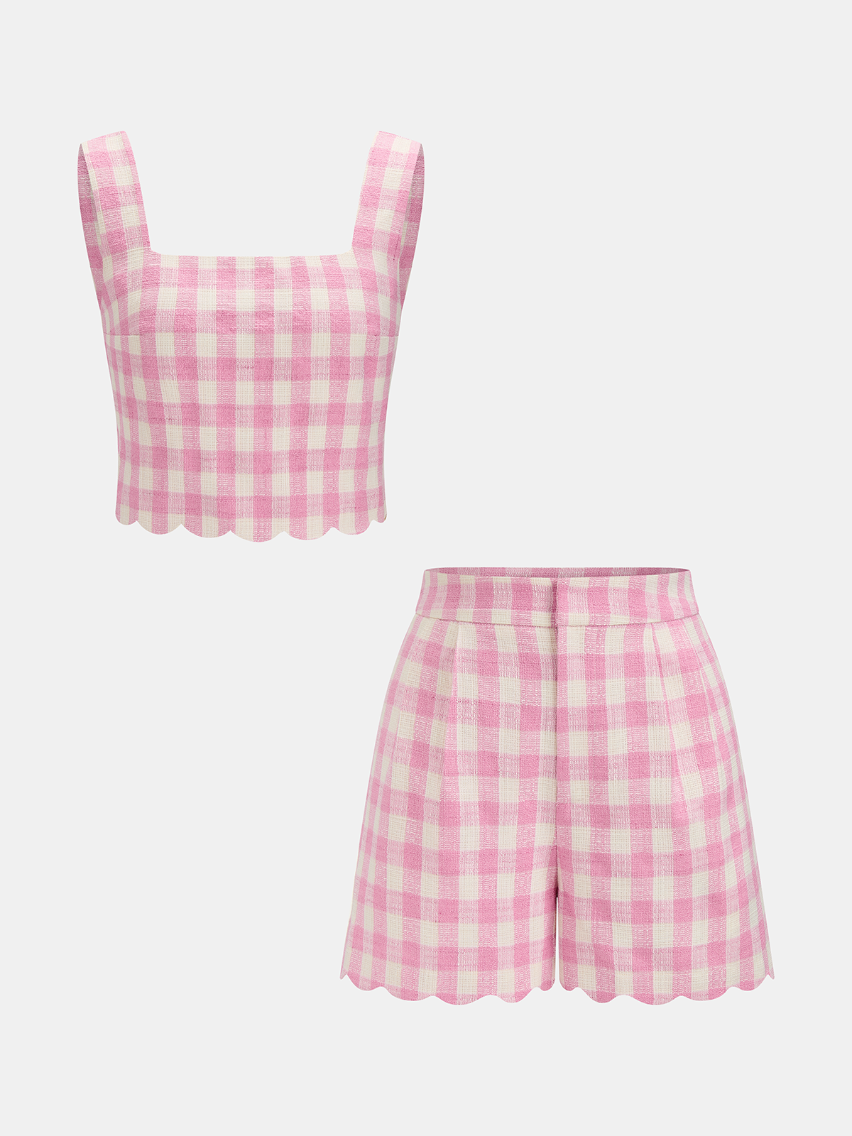 Conjunto Top Corto con Dobladillo Festoneado a Cuadros y Shorts