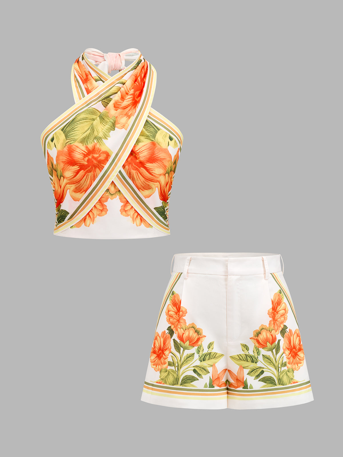 Conjunto Top Halter con Estampado Floral y Shorts