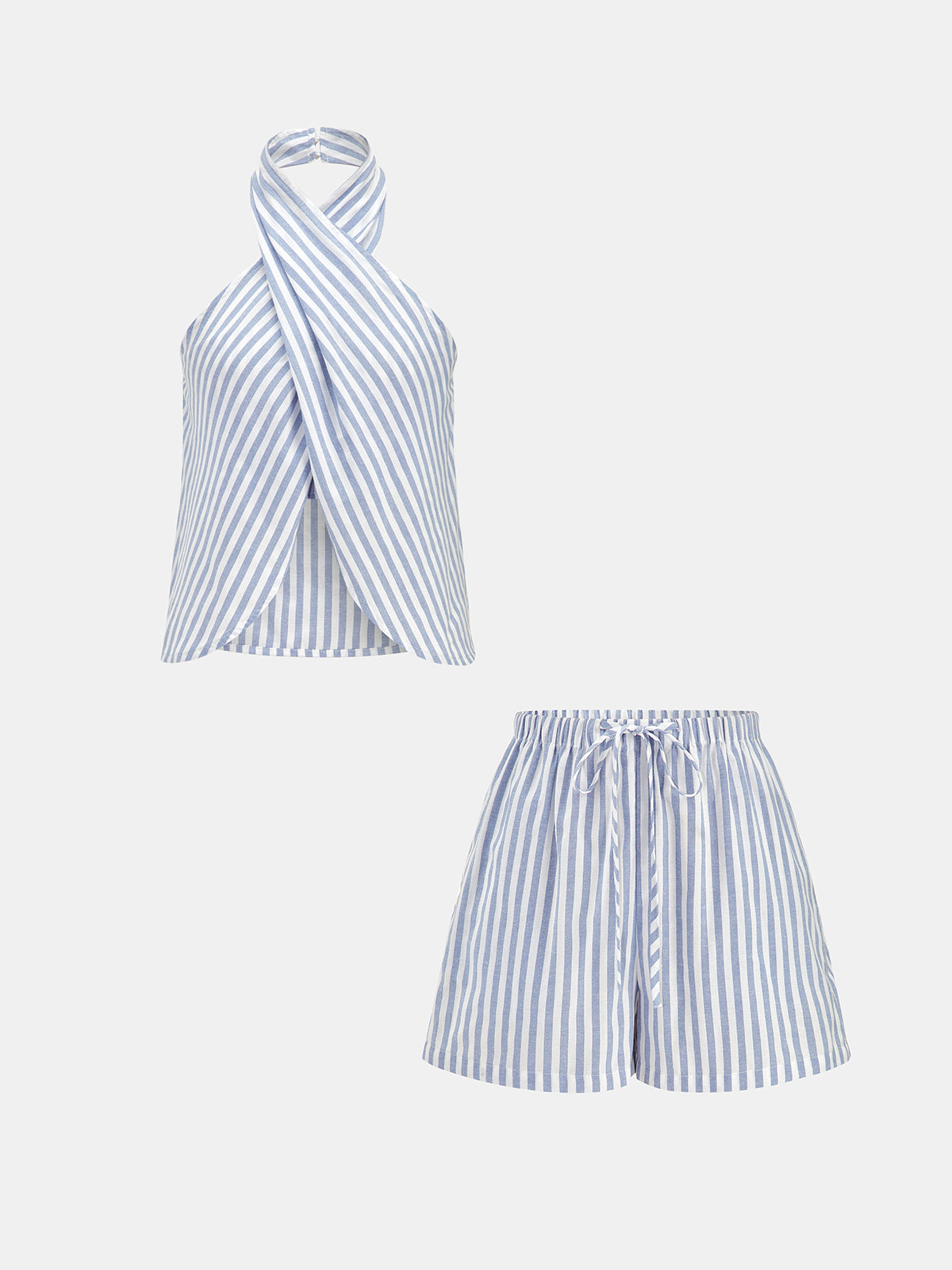 Top de Tirantes a Rayas y Conjunto de Shorts con Cordón