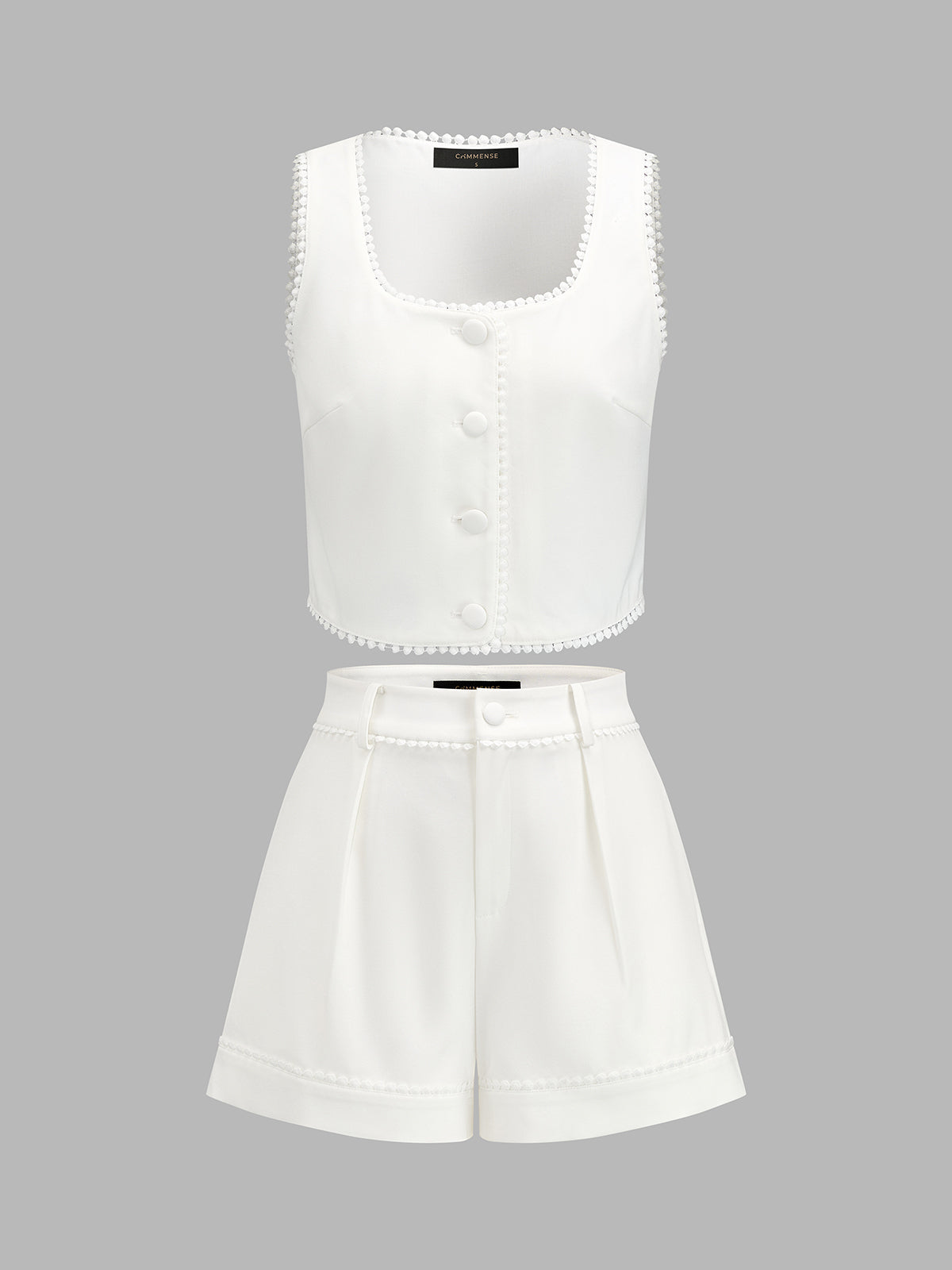 Conjunto Top de Tirantes con Cuello Cuadrado y Encaje & Shorts