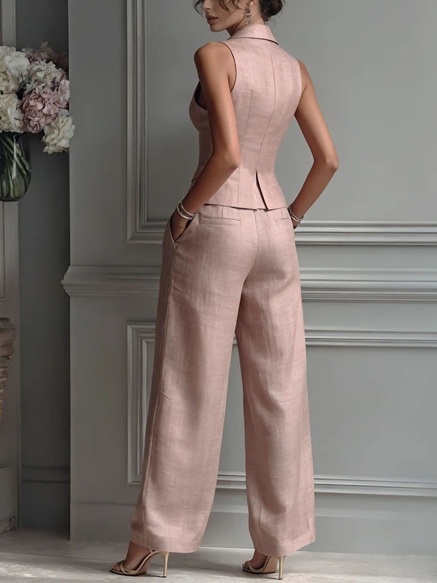 Conjunto de dos piezas para mujer con cuello en V y botones