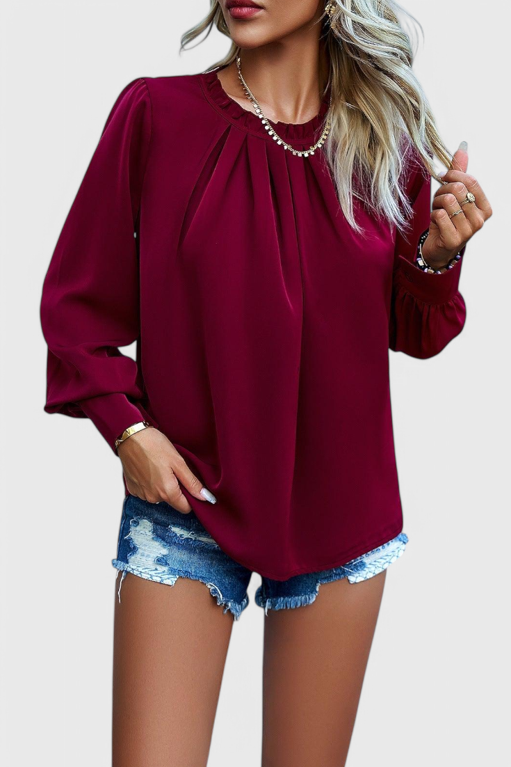 Dottie - Top de Manga Larga con Cuello de Encaje