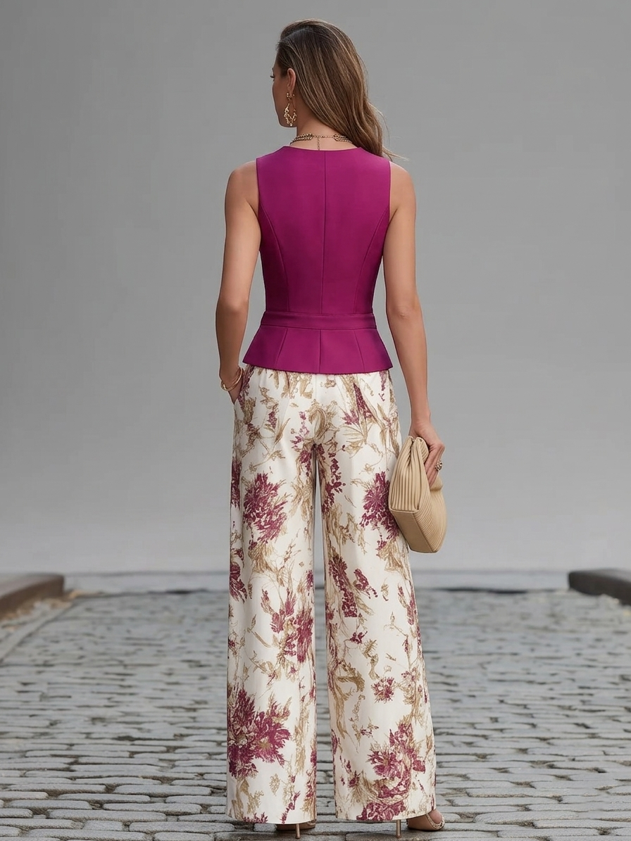 Conjunto de pantalón con estampado floral Lila