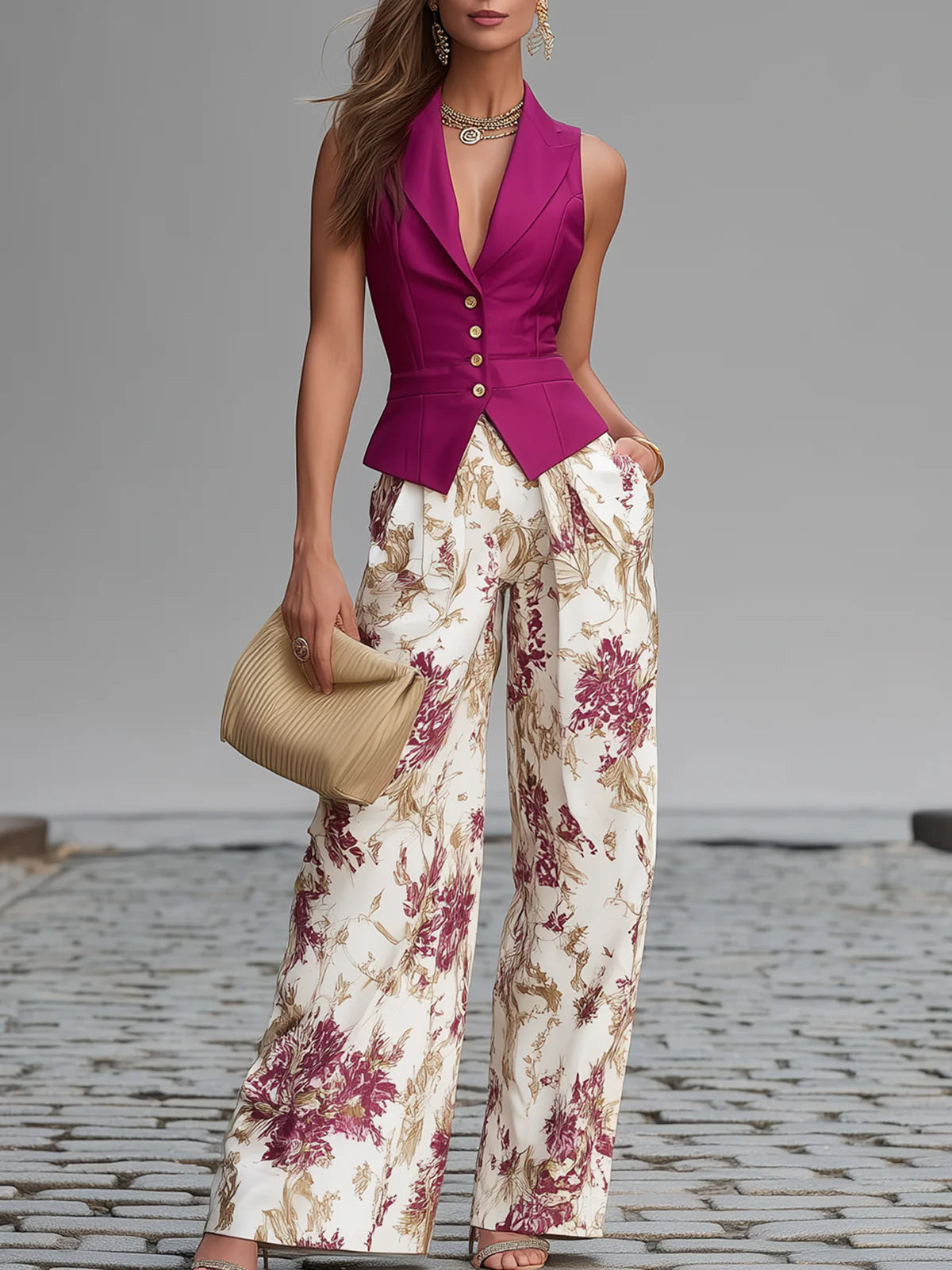 Conjunto de pantalón con estampado floral Lila