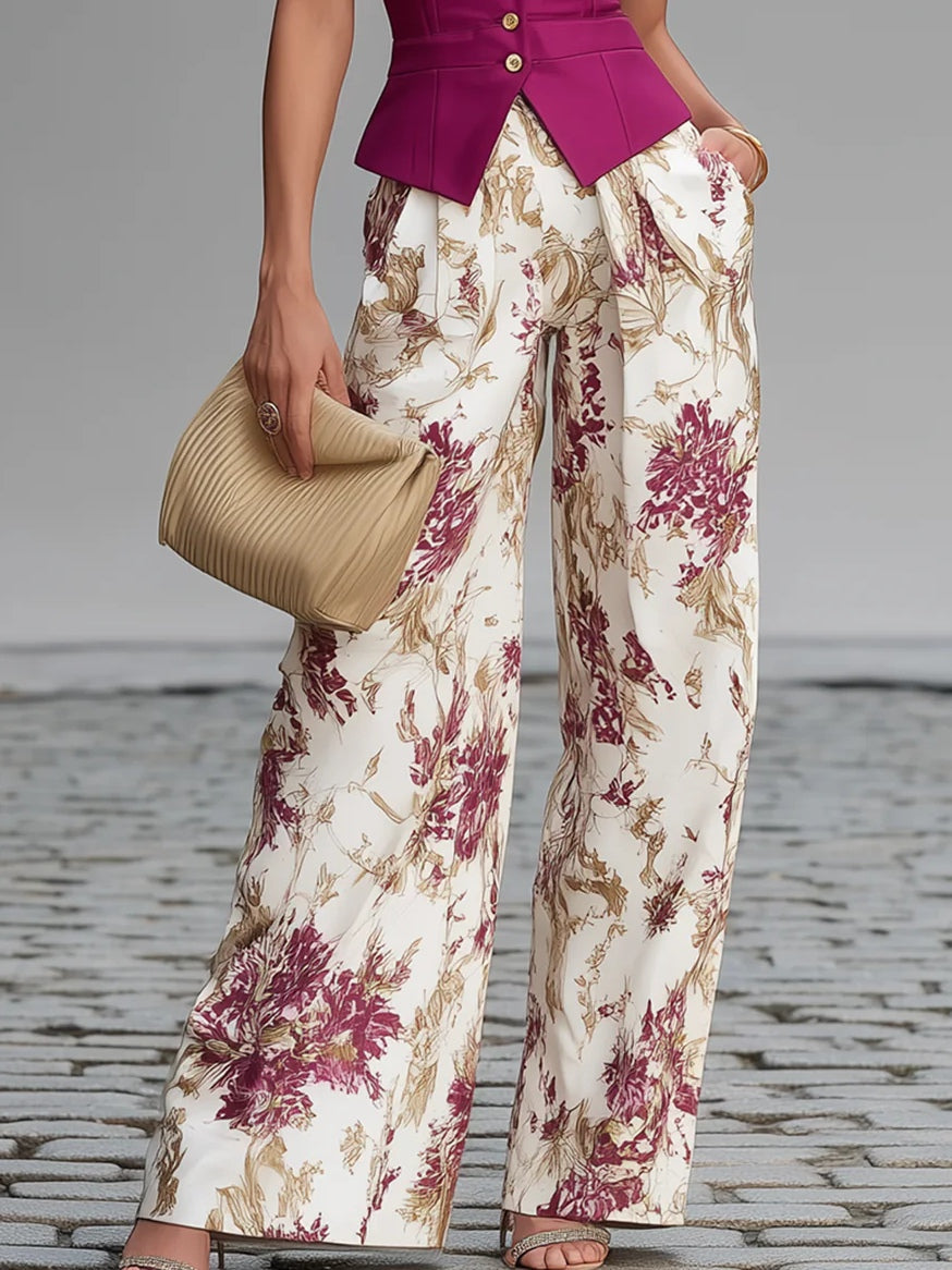 Conjunto de pantalón con estampado floral Lila