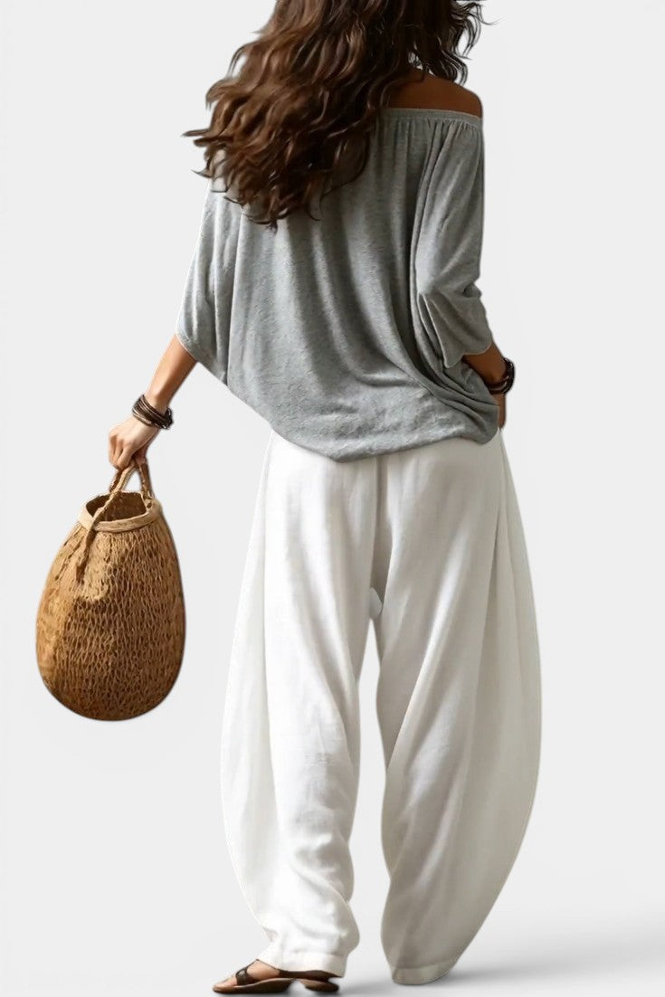 Gersande - Conjunto Blusa Hombros Descubiertos y Pantalón Amplio
