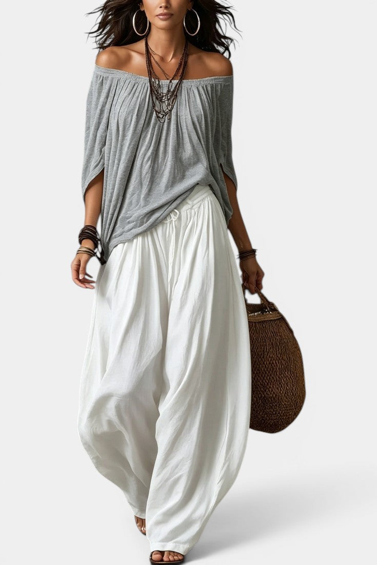Gersande - Conjunto Blusa Hombros Descubiertos y Pantalón Amplio