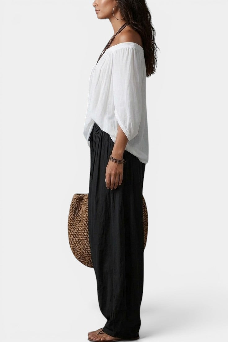 Gersande - Conjunto Blusa Hombros Descubiertos y Pantalón Amplio