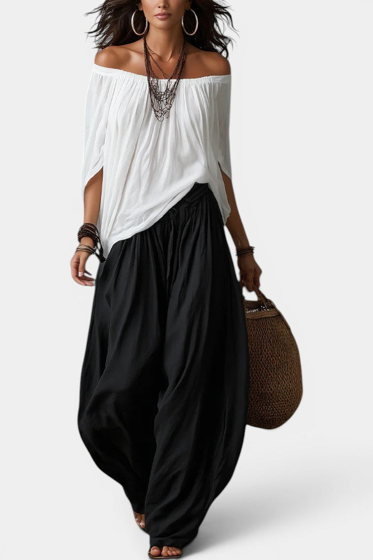 Gersande - Conjunto Blusa Hombros Descubiertos y Pantalón Amplio