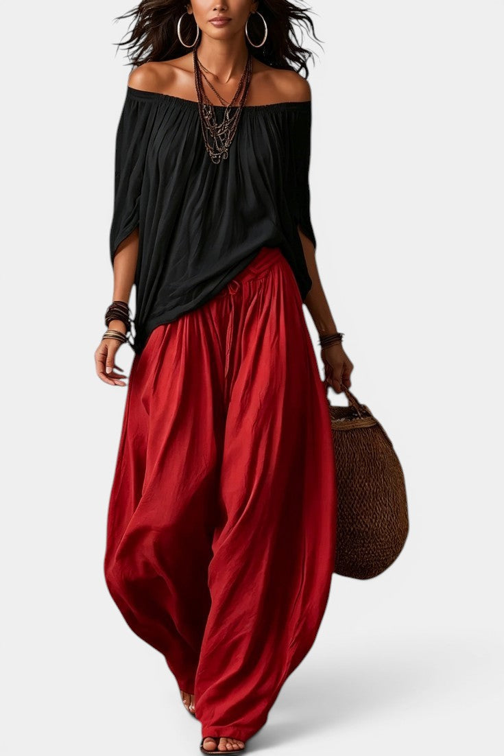 Gersande - Conjunto Blusa Hombros Descubiertos y Pantalón Amplio
