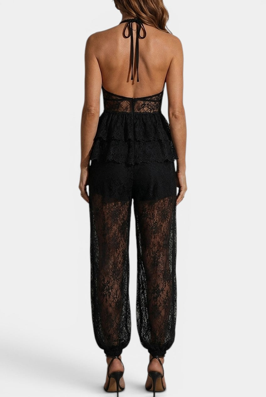 Zélie - Conjunto Top Halter de Encaje y Pantalón Bombacho