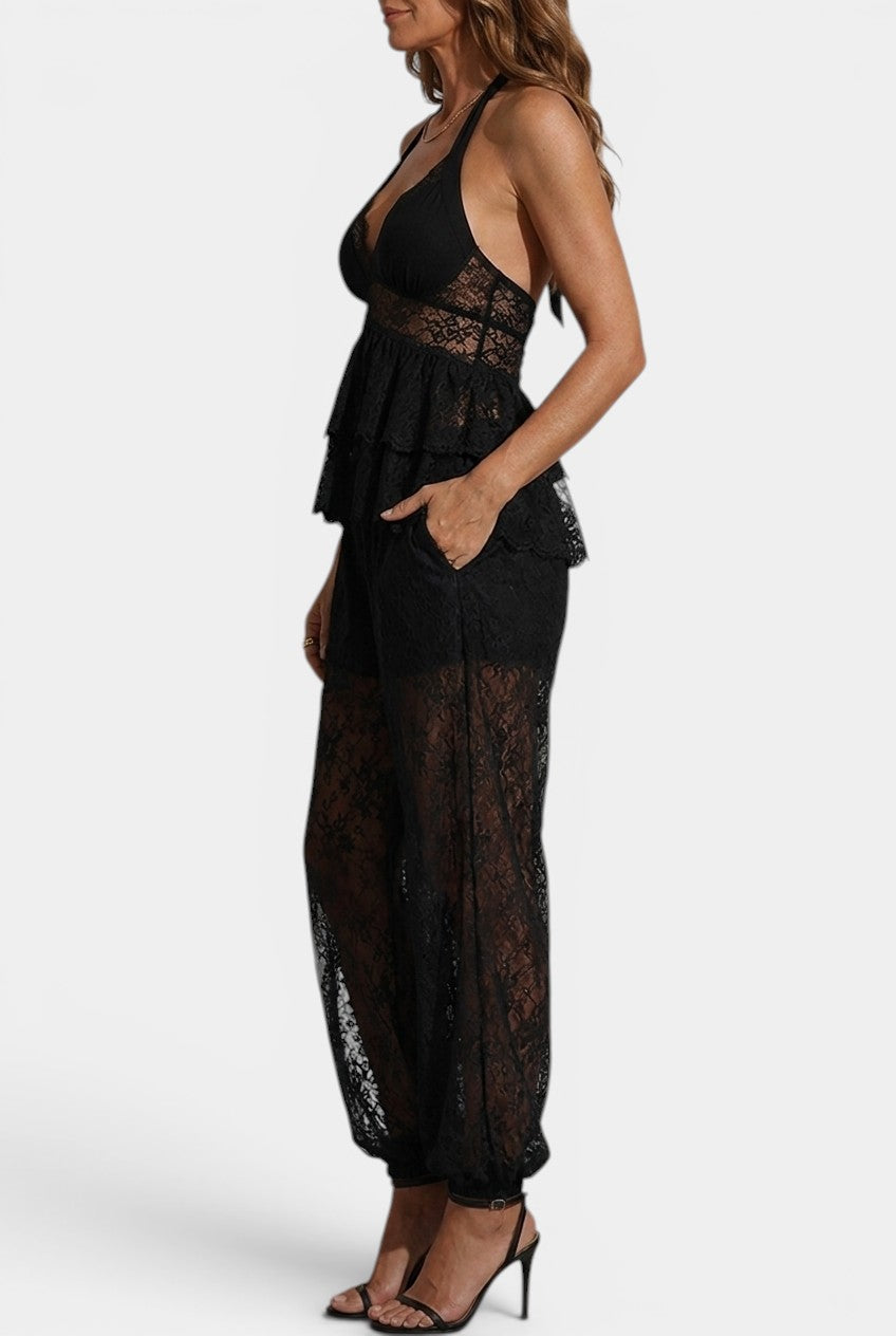 Zélie - Conjunto Top Halter de Encaje y Pantalón Bombacho